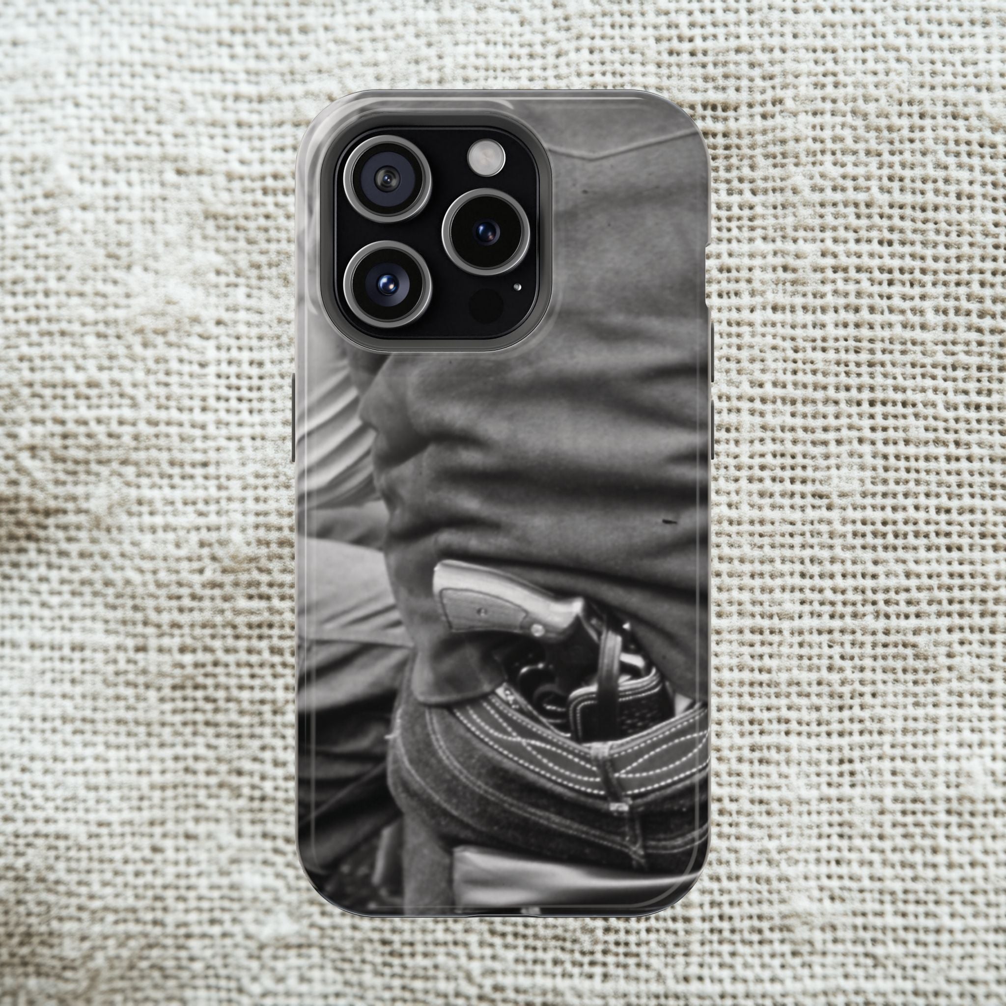 Black and White Cowboy Holster Photo Phone Case | Magnetic Impact-Resistant Case| Samsung 26 iphone 17 16 15 Monochrome Americana