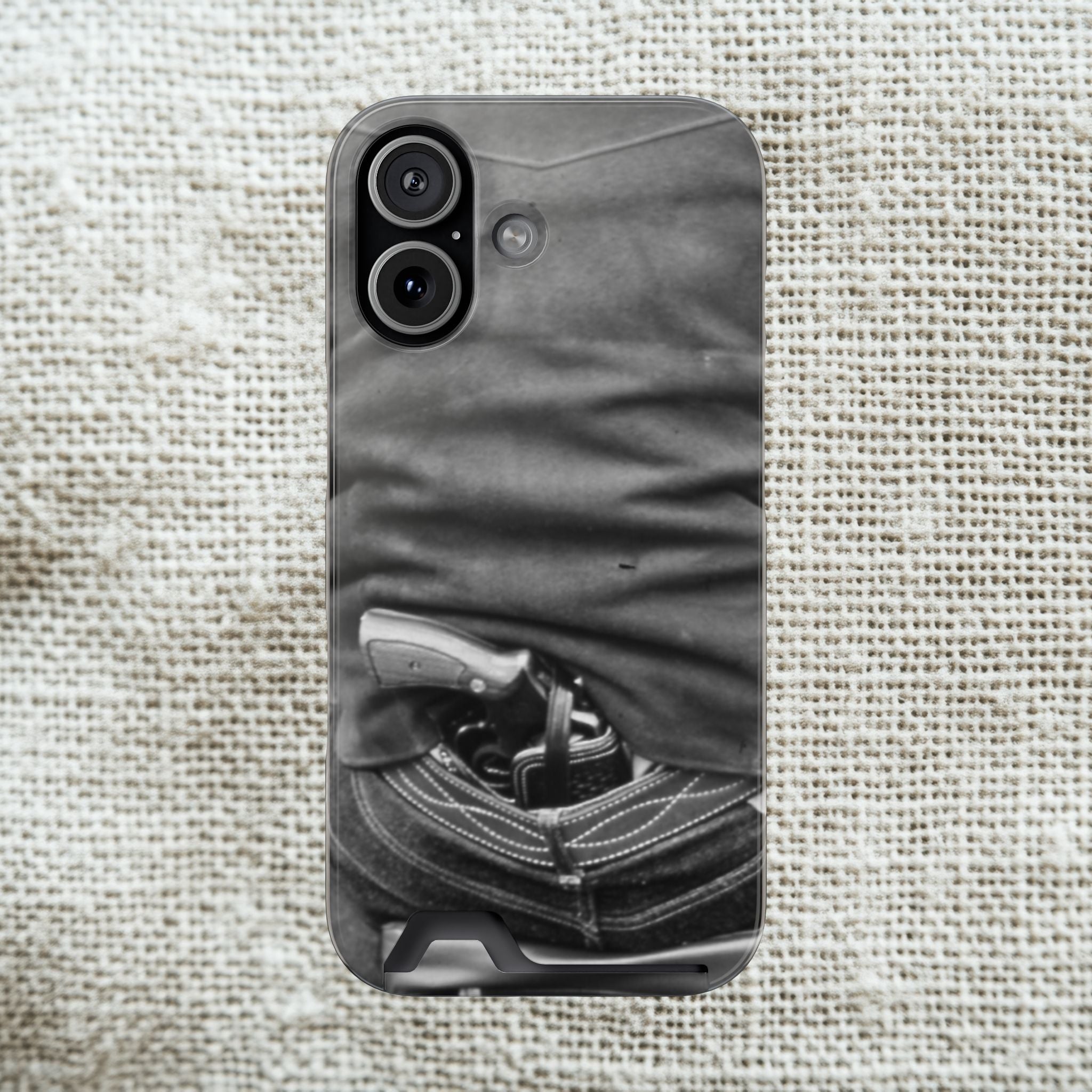Vintage Revolver in Pocket phone case 2 card holder | Samsung 26 iphone 17 16 15 | Masculine | Monochrome Americana | rustic office decor