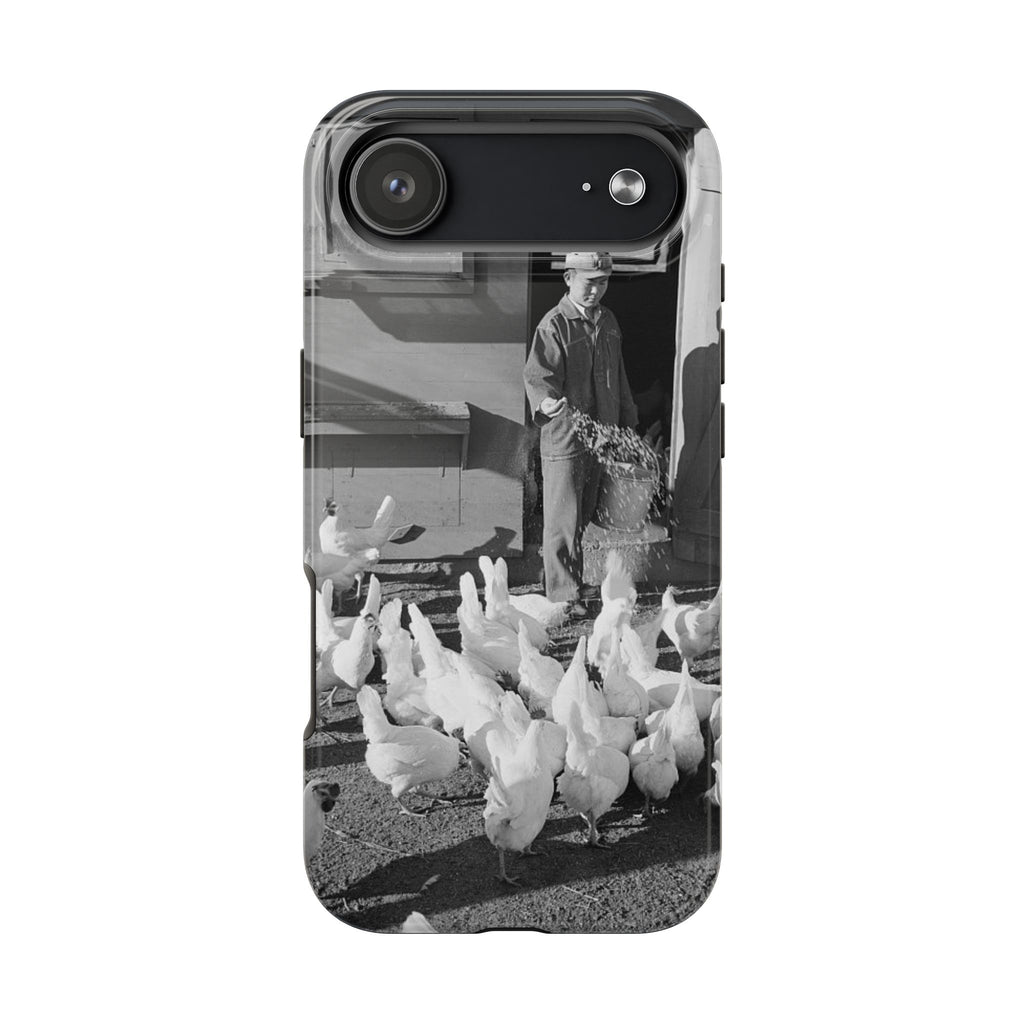 Ansel Adams  iBlack White image Farmer Feeding Chickens Phone Case | Vintage Farm Photo Tough Case | iphone 17 16 15