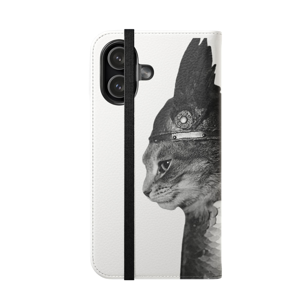 Monochrome Gladiator Victorian Cat Portrait Flip Case | Antique  Cat monochrome funny picture | cat with helmet case | cat lover gift
