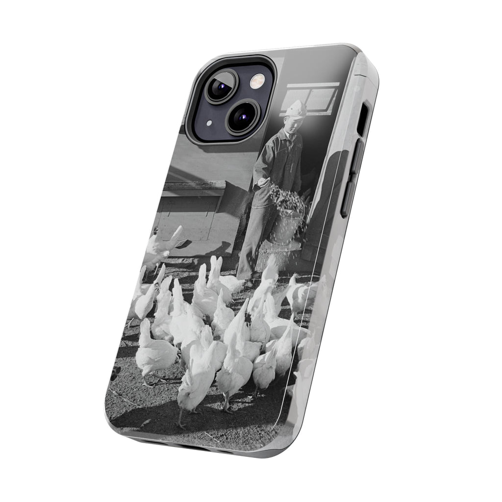 Ansel Adams  iBlack White image Farmer Feeding Chickens Phone Case | Vintage Farm Photo Tough Case | iphone 17 16 15