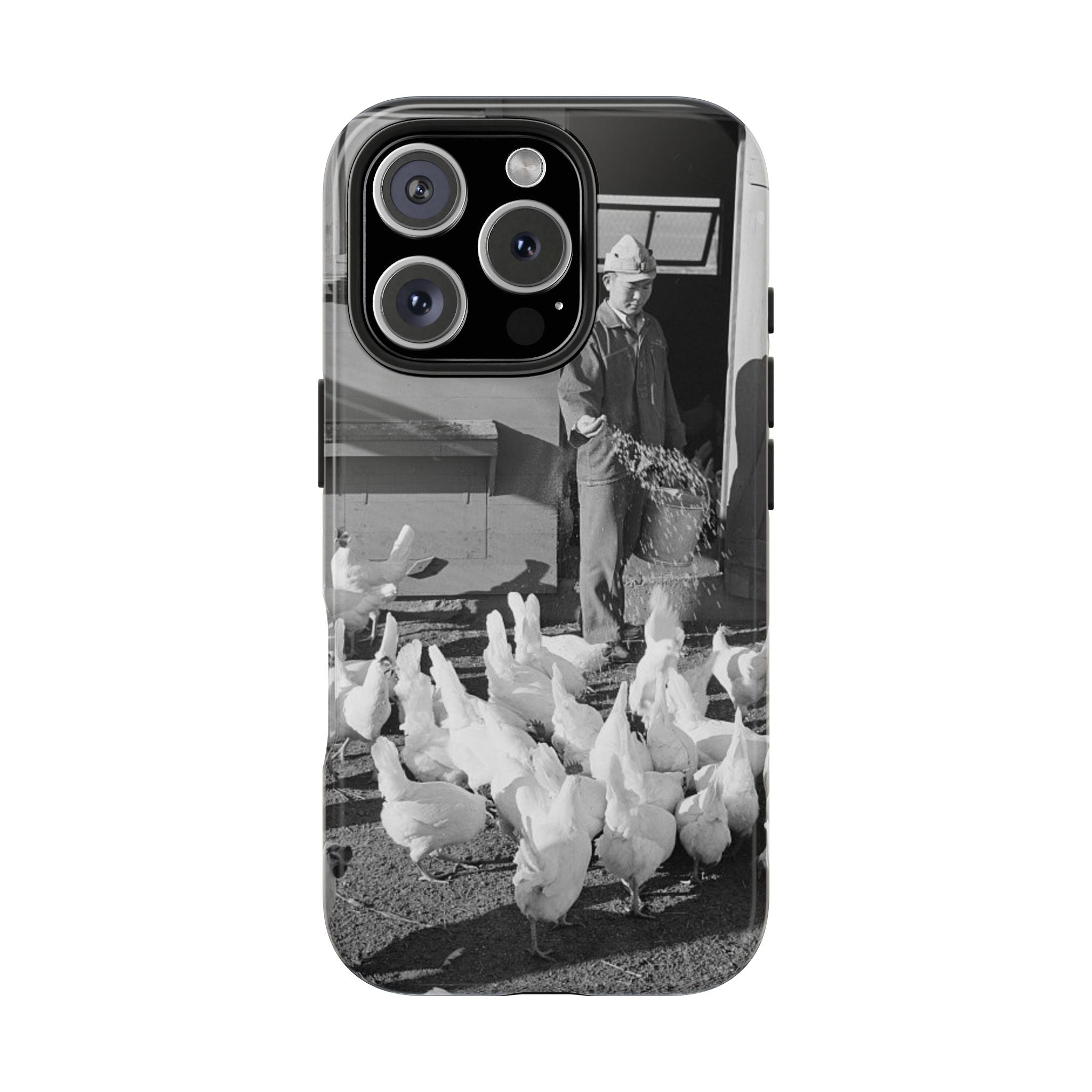 Ansel Adams  iBlack White image Farmer Feeding Chickens Phone Case | Vintage Farm Photo Tough Case | iphone 17 16 15