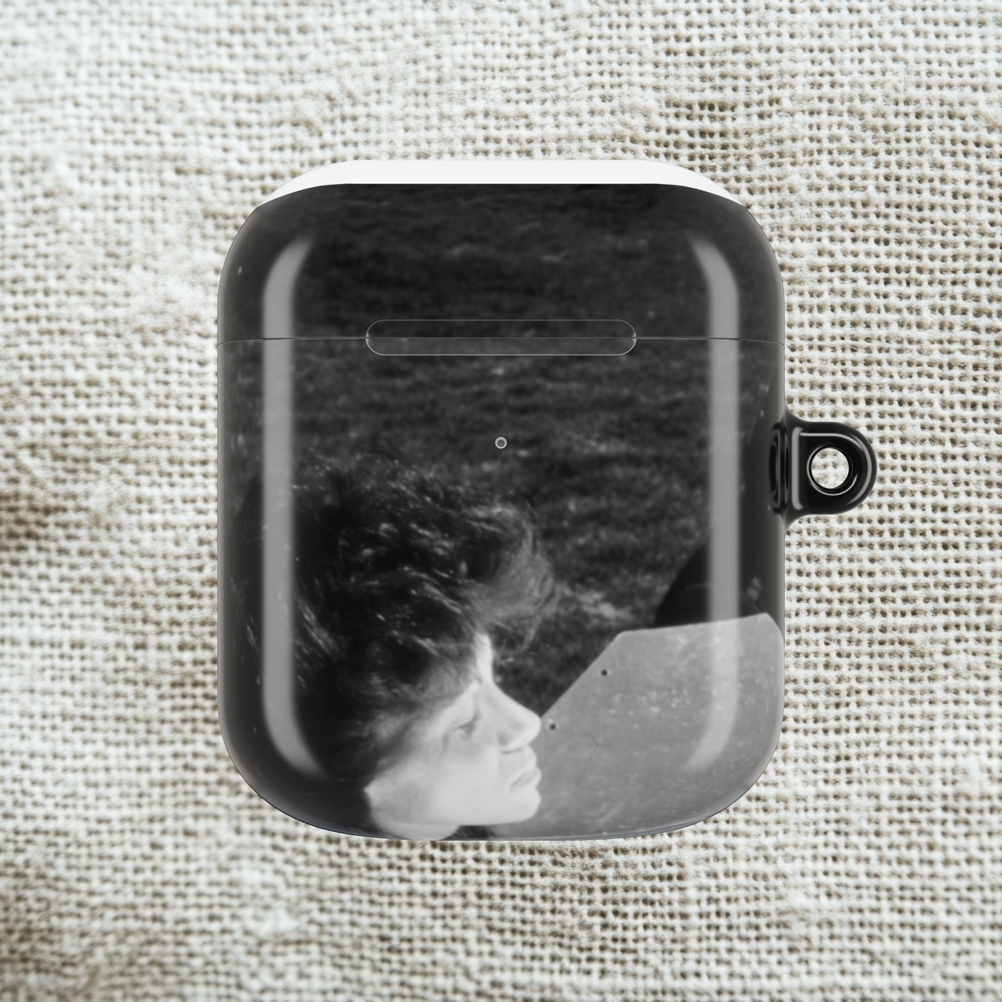 Black and White  Americana Portrait airpod Case | Magnetic Impact-Resistant Case |woman sunning herself with foil | 1970s Americana | gift