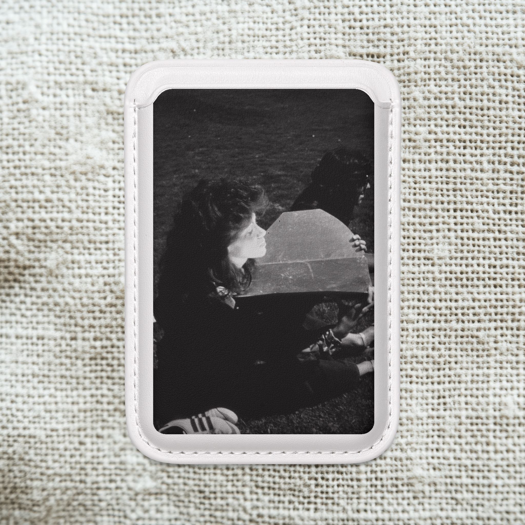 Black and White  Americana Portrait Phone wallet | Magnetic |woman sunning herself with foil | 1970s Americana | gift | card wallet