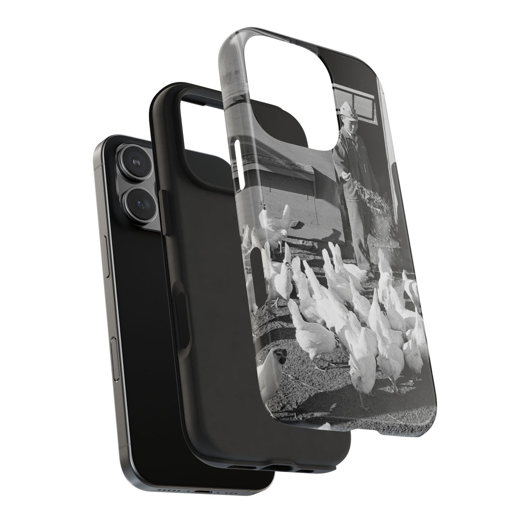 Ansel Adams  iBlack White image Farmer Feeding Chickens Phone Case | Vintage Farm Photo Tough Case | iphone 17 16 15