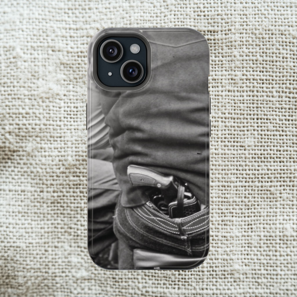 Black and White Cowboy Holster Photo Phone Case | Magnetic Impact-Resistant Case| Samsung 26 iphone 17 16 15 Monochrome Americana
