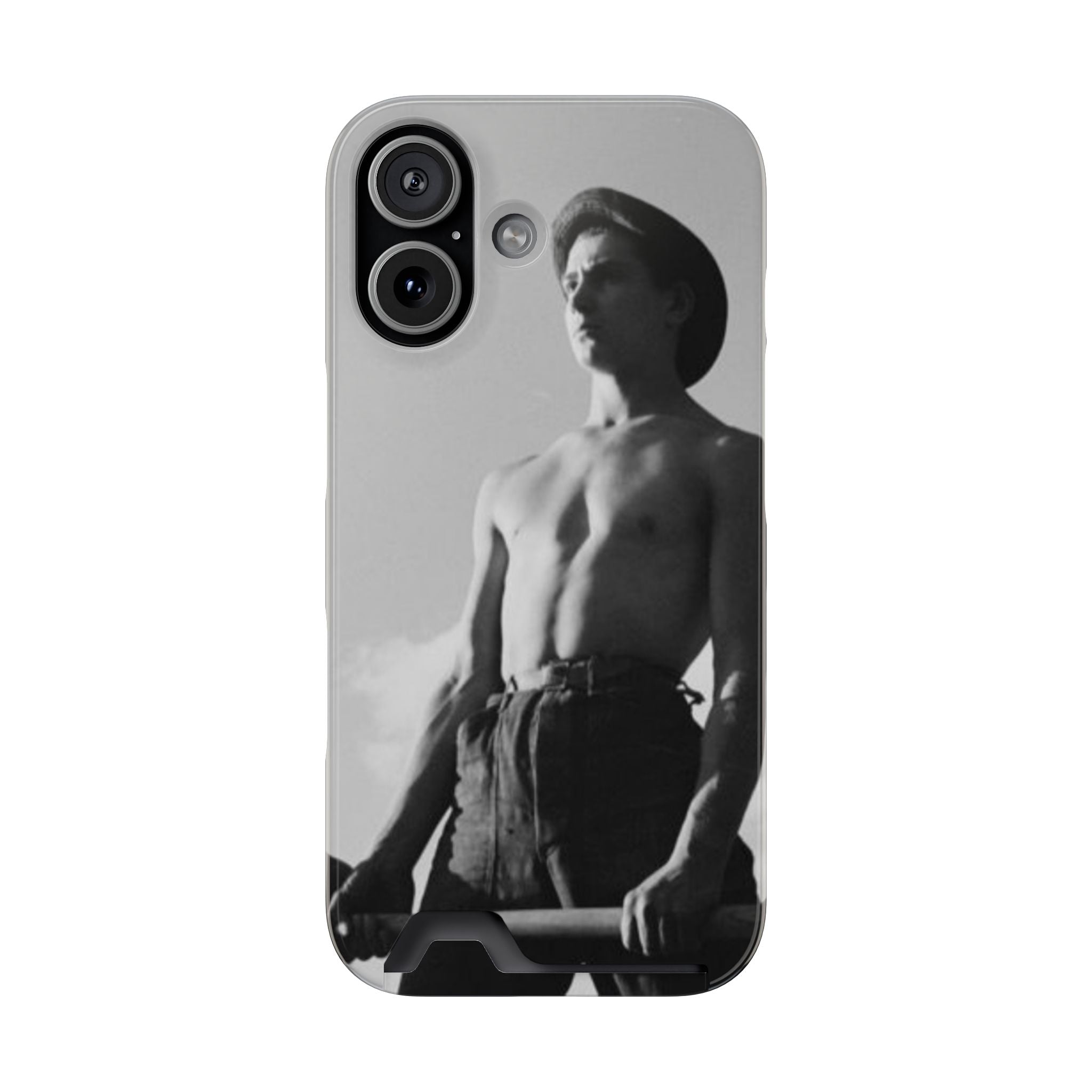 Masculine Black and White Shirtless Cowboy Phone Case with Card Holder | iphone 17 16 15 s26 | gift for him her