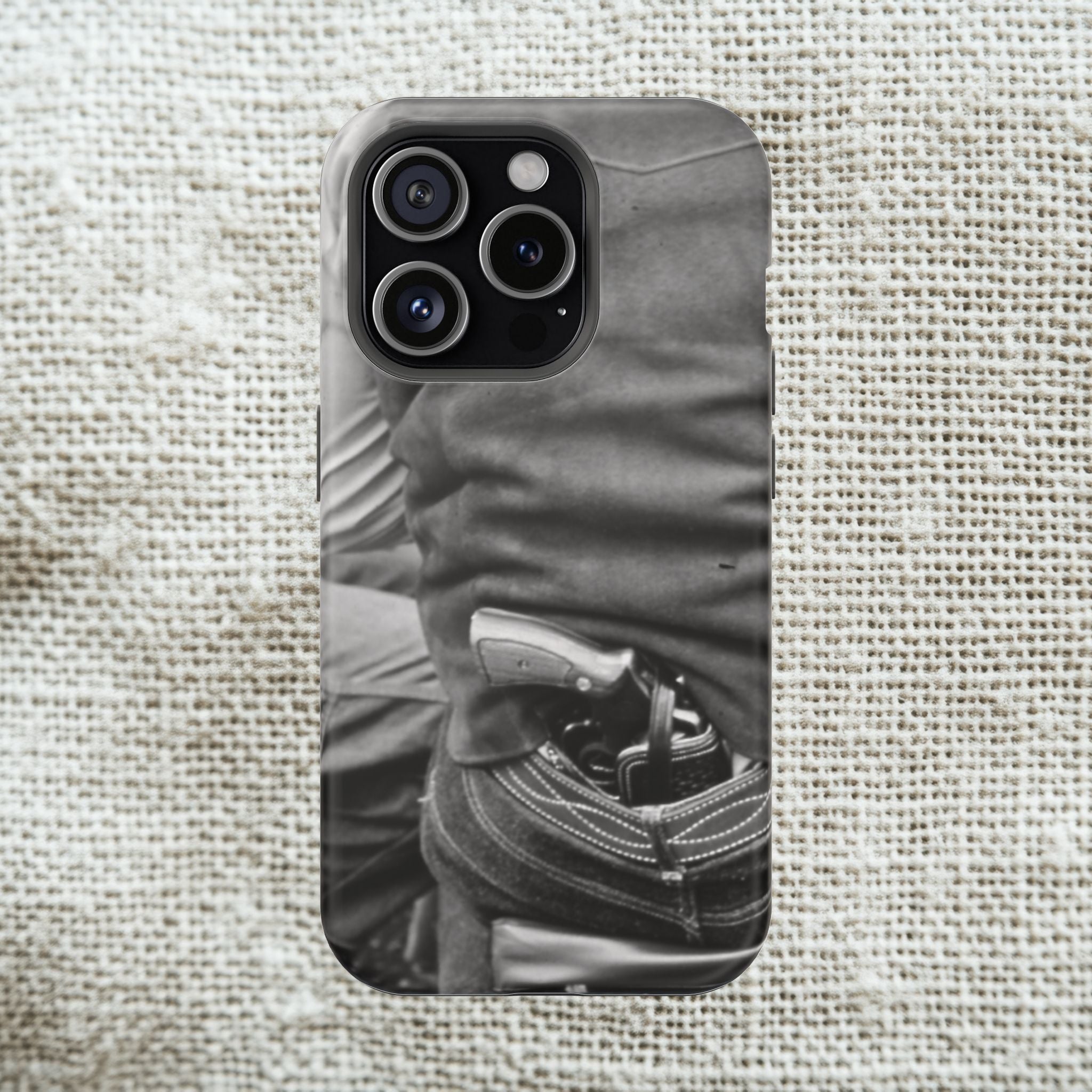 Black and White Cowboy Holster Photo Phone Case | Magnetic Impact-Resistant Case| Samsung 26 iphone 17 16 15 Monochrome Americana