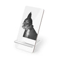 Monochrome Victorian Knight Cat Mobile Display Stand for Smartphones | Acrylic Phone Holder | cat in gladiator helmet | cat mom dad gift