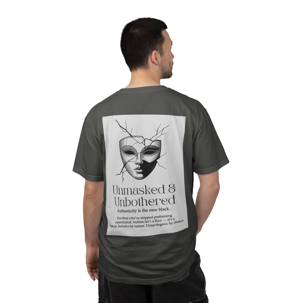 Neurodiversity Pride Acceptance t shirt |Unmasked & Unbothered T-shirt | Back Print Mask Illustration | ADHD \ Autism celebration