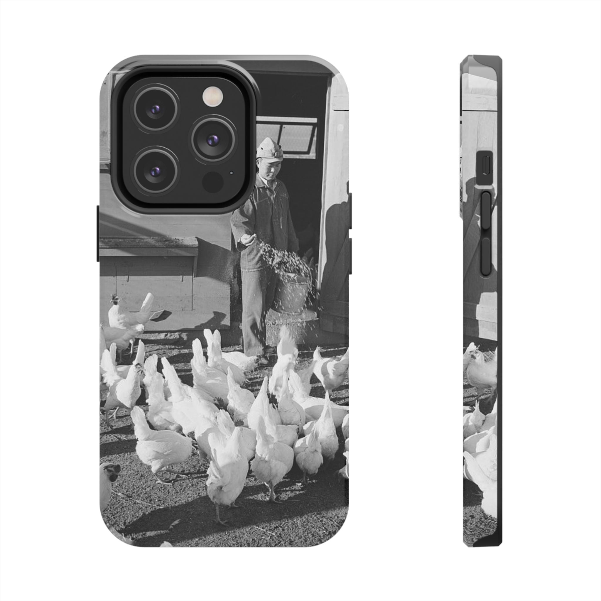 Ansel Adams  iBlack White image Farmer Feeding Chickens Phone Case | Vintage Farm Photo Tough Case | iphone 17 16 15