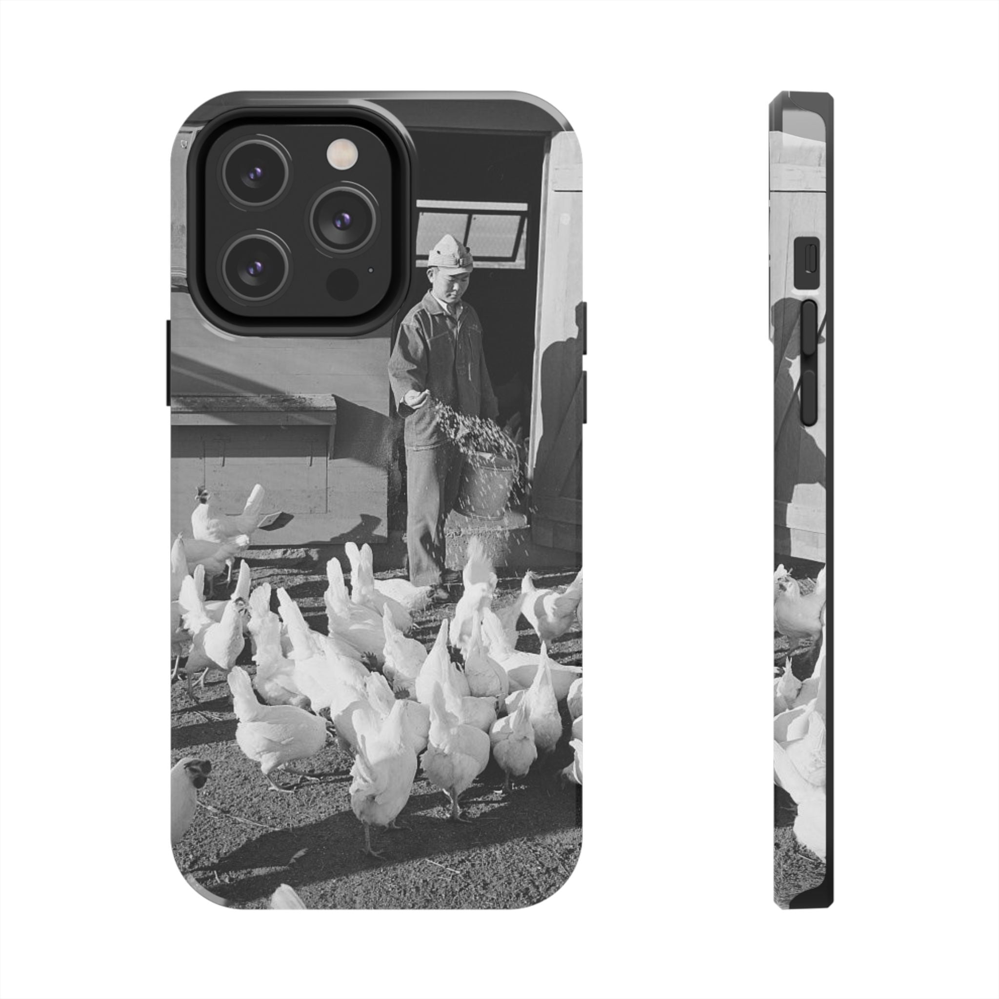 Ansel Adams  iBlack White image Farmer Feeding Chickens Phone Case | Vintage Farm Photo Tough Case | iphone 17 16 15