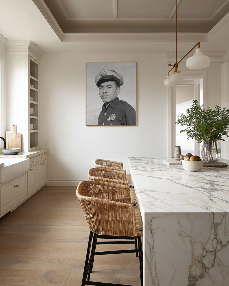Ansel Adams — Manzanar Police Officer Portrait (1943) | Historic Black & White Photography | Museum Quality Wall Art | gift ready
