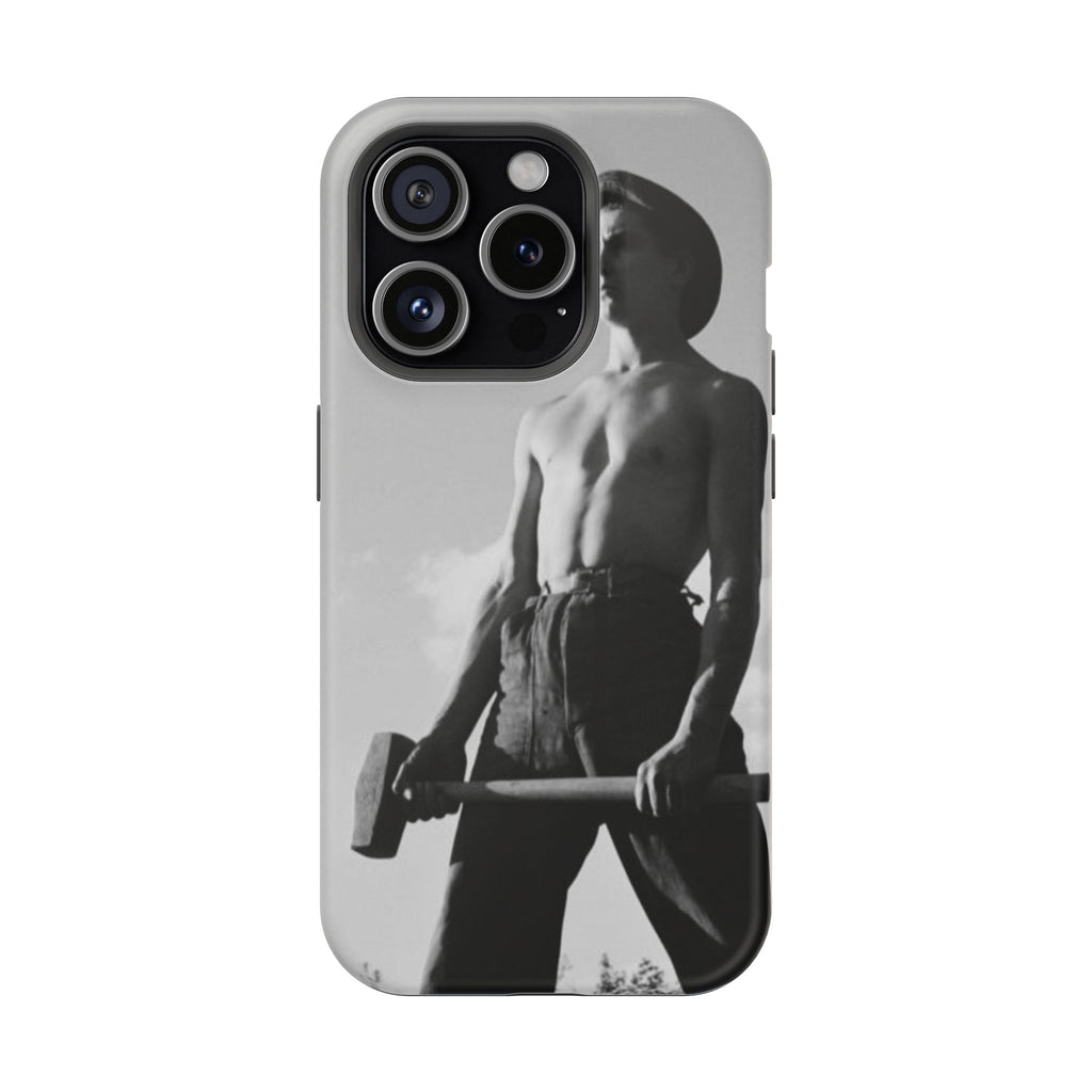 Shirtless Farmer with Sledgehammer Phone Case | Impact-Resistant Magnetic