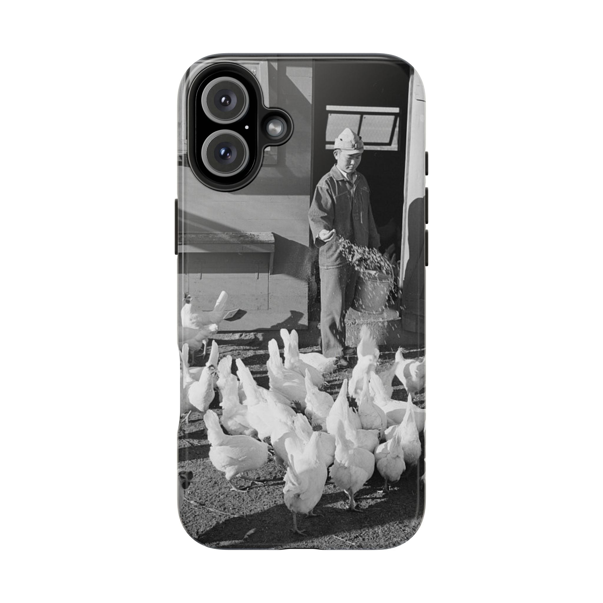 Ansel Adams  iBlack White image Farmer Feeding Chickens Phone Case | Vintage Farm Photo Tough Case | iphone 17 16 15