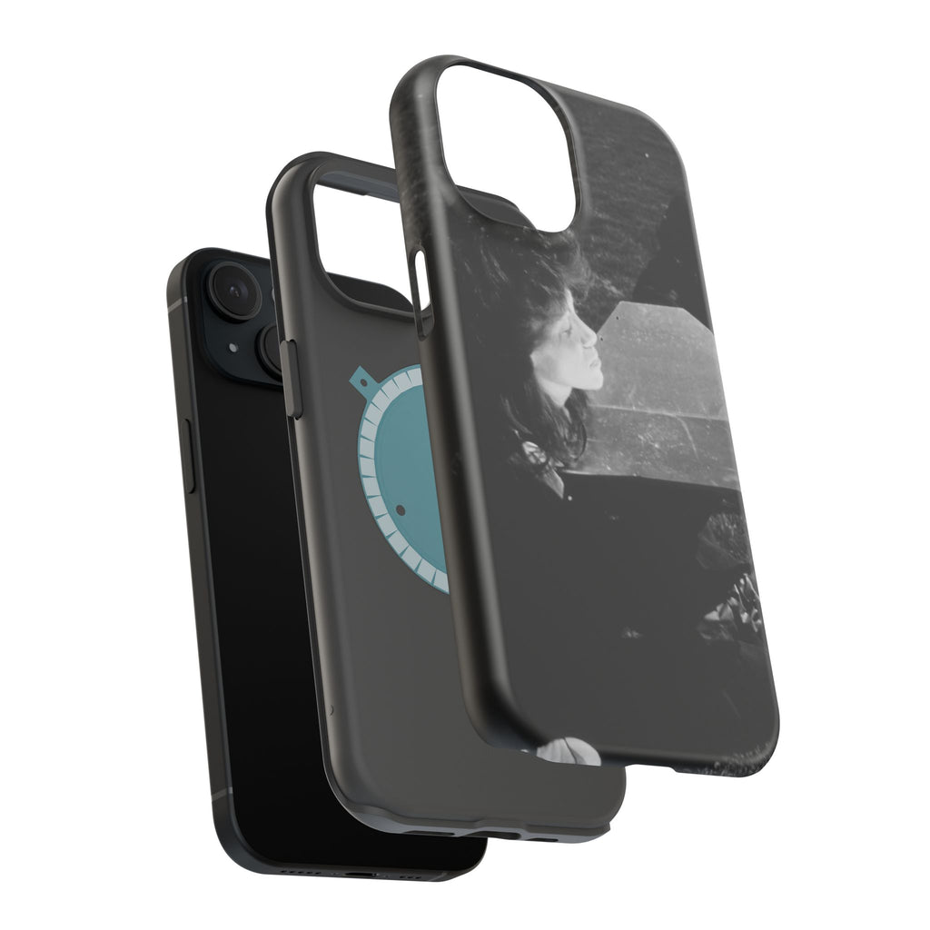 Black and White  Americana Portrait Phone Case | Magnetic Impact-Resistant Case |woman sunning herself with foil | 1970s Americana | gift