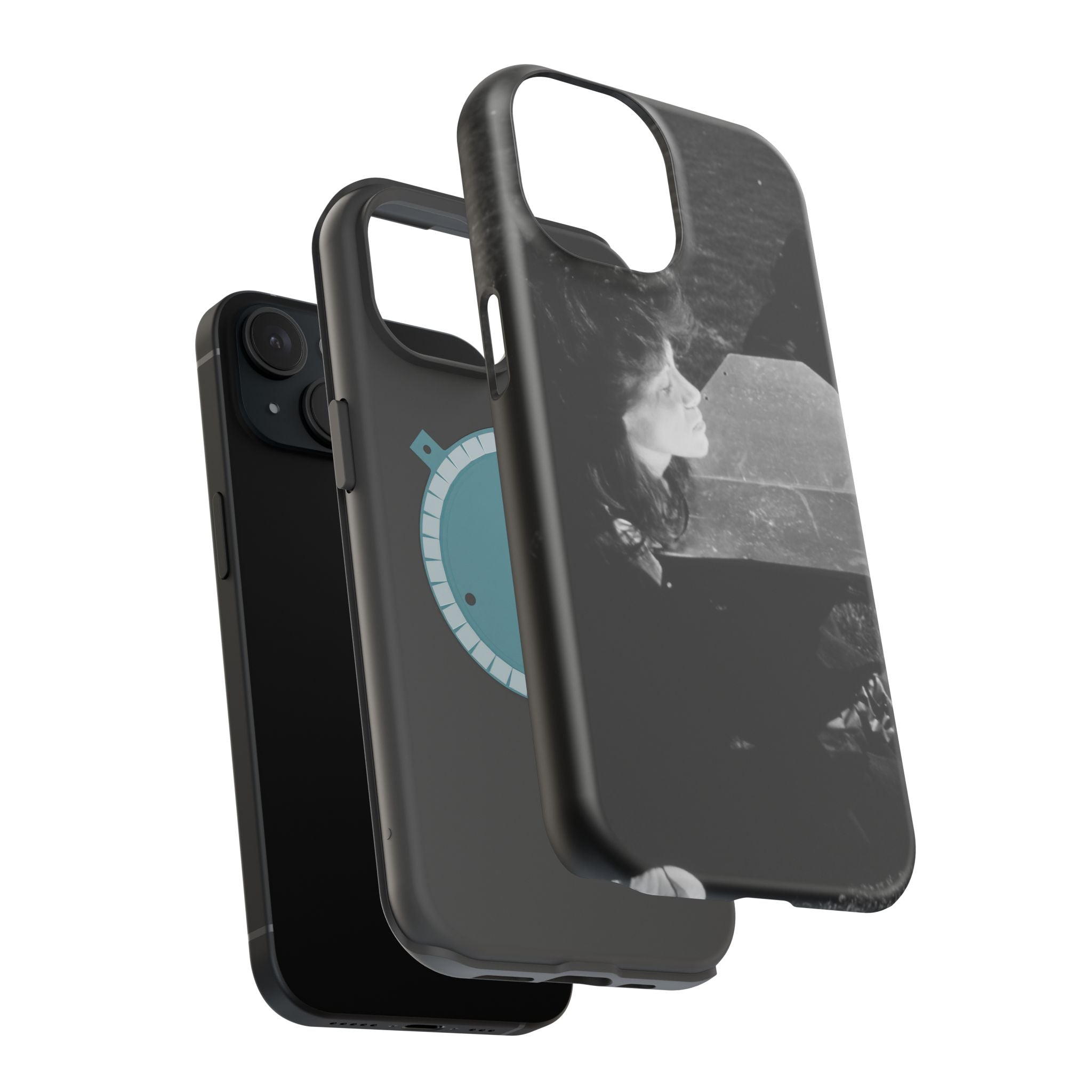 Black and White  Americana Portrait Phone Case | Magnetic Impact-Resistant Case |woman sunning herself with foil | 1970s Americana | gift