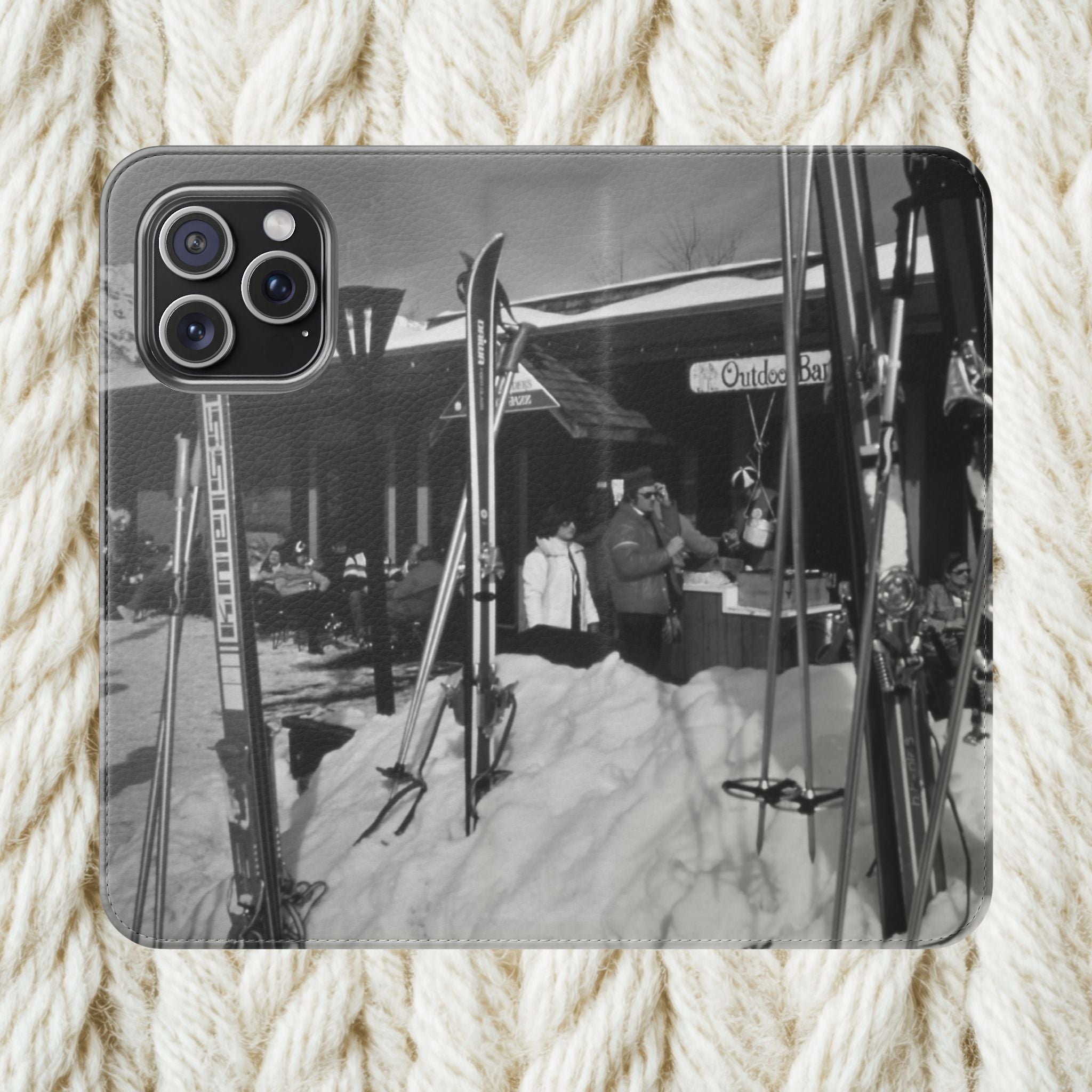Vintage Ski Resort Photo Flip Case | Phone Wallet Cover | monochrome Americana