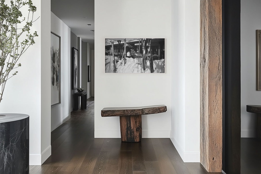 Vintage Aspen Ski Lodge Print – 1970s Colorado Ski Culture Photo – Black & White Winter Resort Wall Art – Rustic Cabin Decor