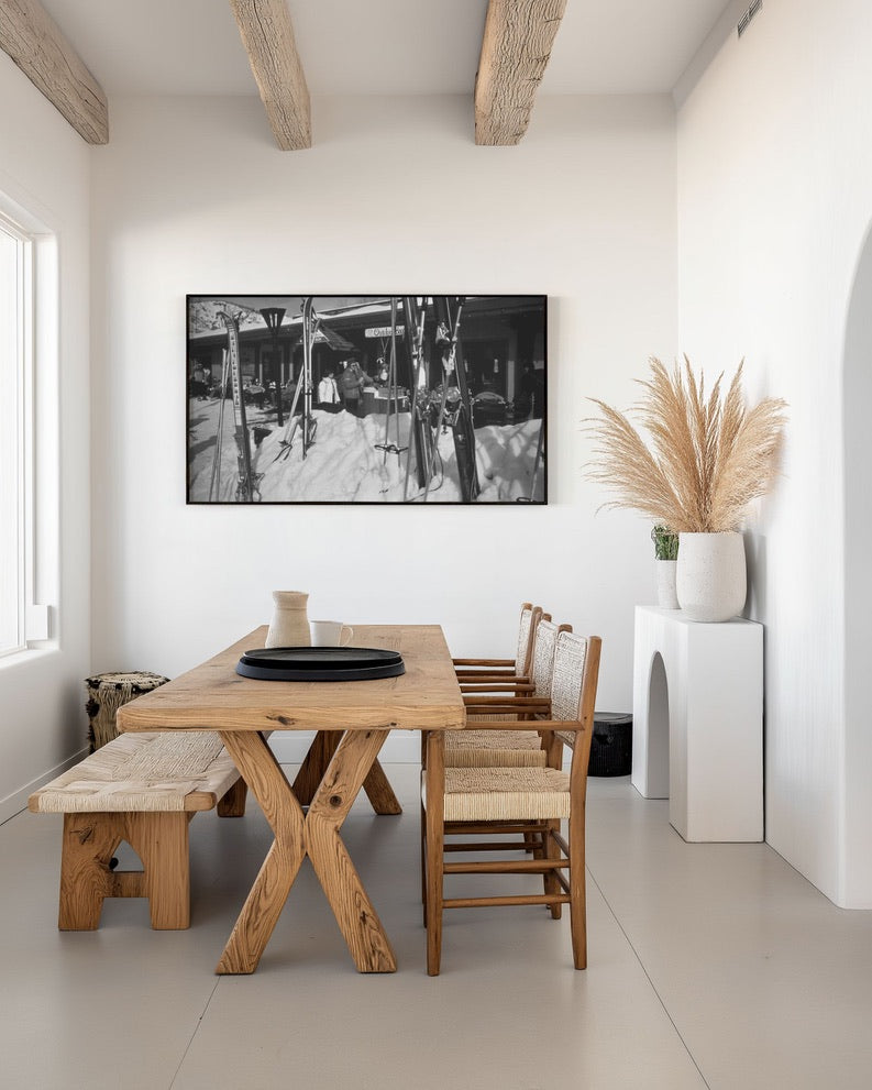 Vintage Aspen Ski Lodge Print – 1970s Colorado Ski Culture Photo – Black & White Winter Resort Wall Art – Rustic Cabin Decor