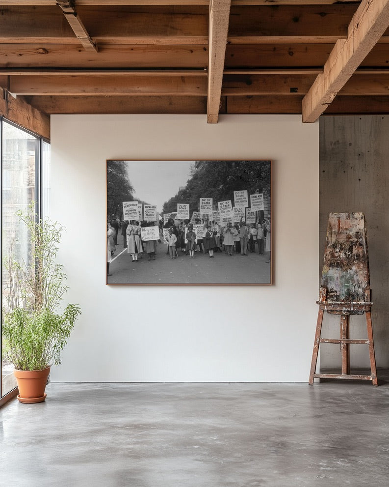 Black and white wall art | Black American March on Washington DC | Children with signs marching | civil rights | school library decor
