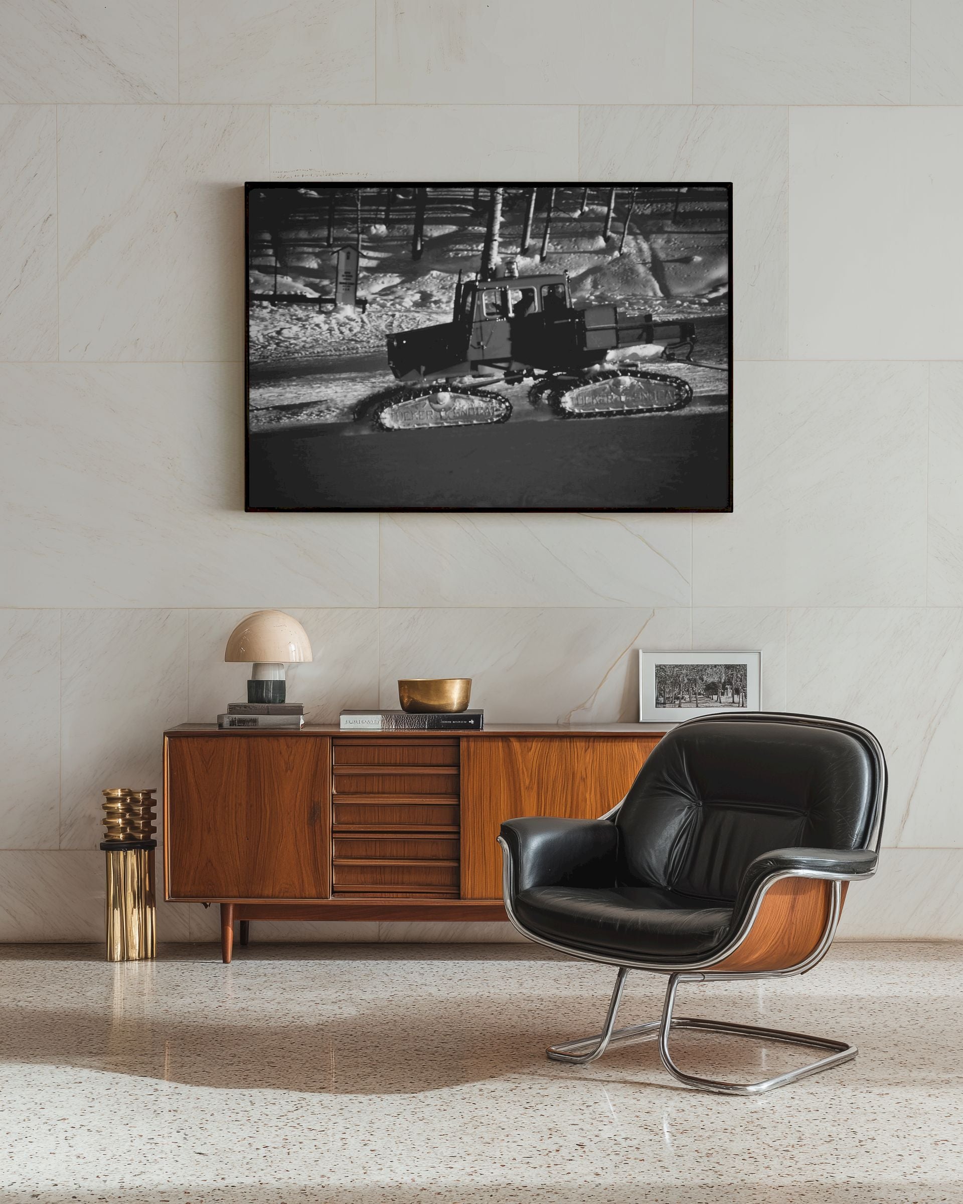 Vintage Snowcat Ski Print | Black & White Mountain Photography | Ski Resort Wall Art | Winter Landscape Decor | Alpine Lodge Rustic Art