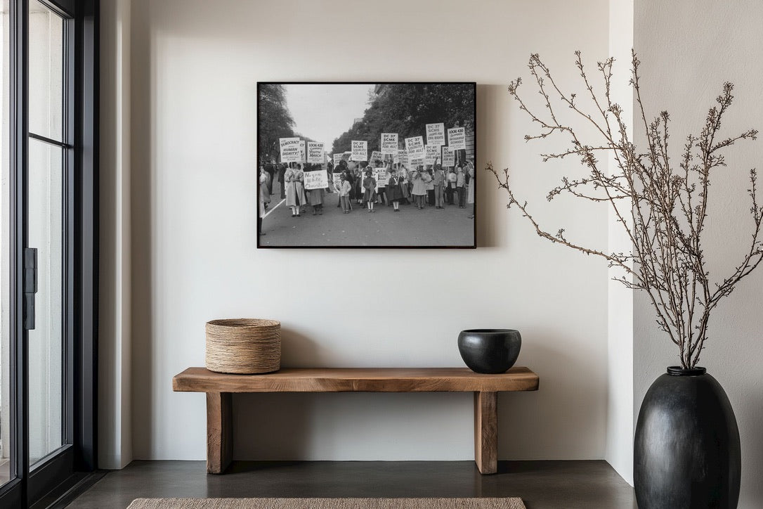 Black and white wall art | Black American March on Washington DC | Children with signs marching | civil rights | school library decor