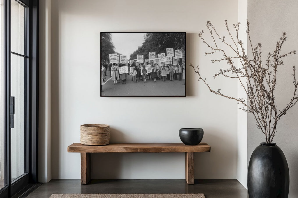 Black and white wall art | Black American March on Washington DC | Children with signs marching | civil rights | school library decor
