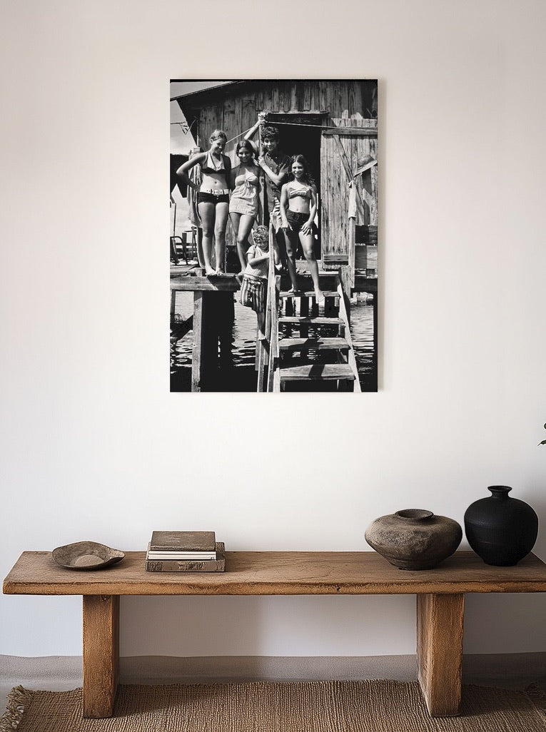 1970 American Waterfront Childhood Photo| Vtg  Dock Kids Print | Rustic Americana Wall Art | Documentary Black & White Photo | Coastal Decor