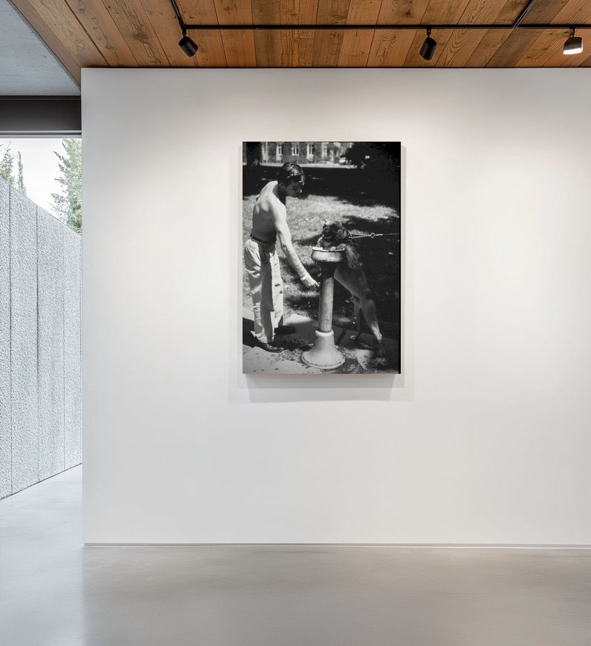 Americana Black white man with dog photo glicee| Masculine wall art | gallery walls| museum quality paper