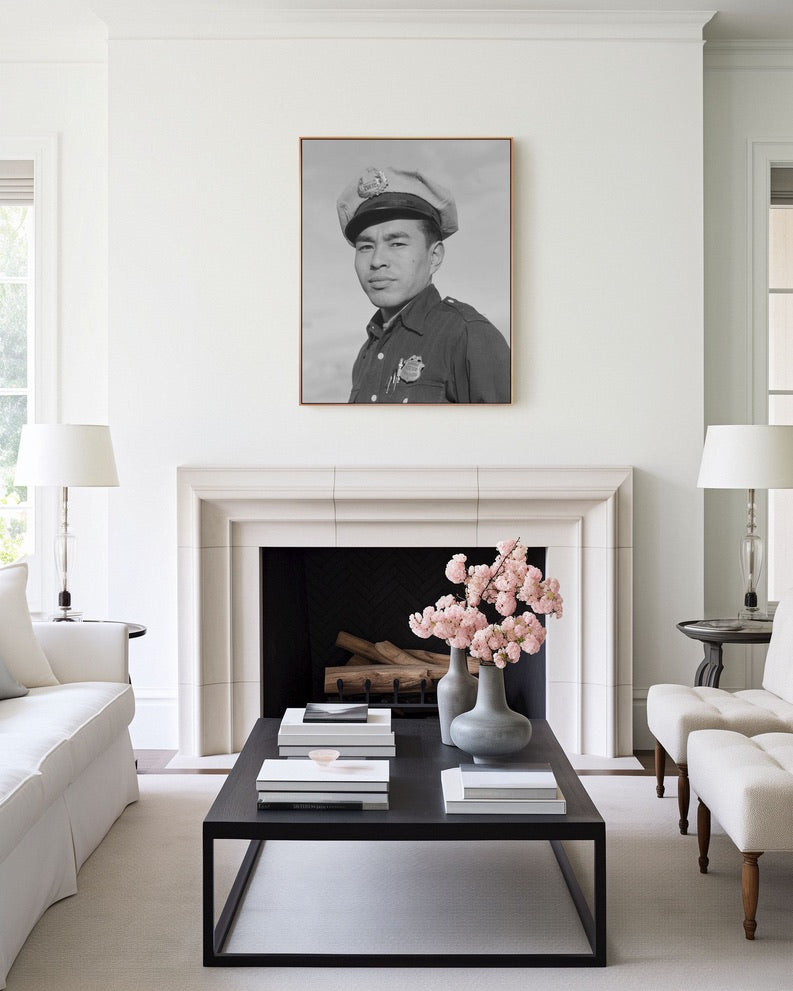 Ansel Adams — Manzanar Police Officer Portrait (1943) | Historic Black & White Photography | Museum Quality Wall Art | gift ready
